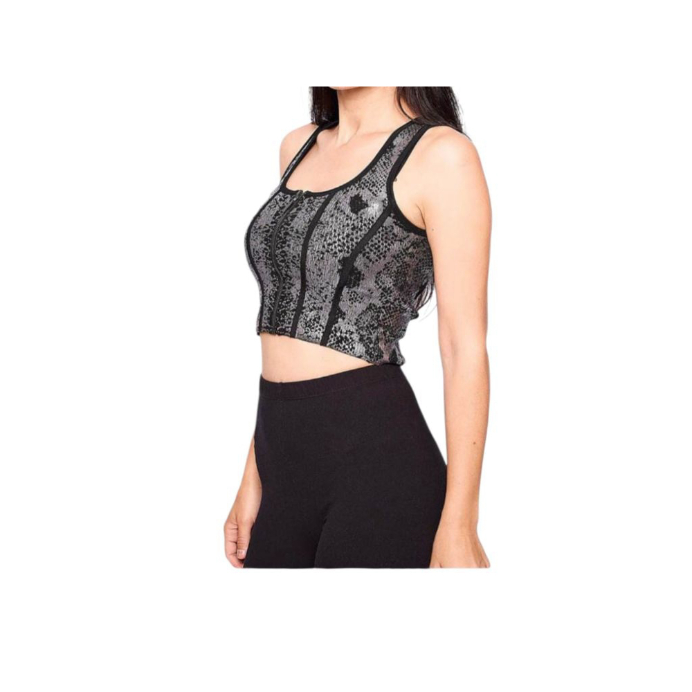 Guess Los Angeles Faux Snakeskin Front Zip Tank Vest with Scuba Fit & Feel